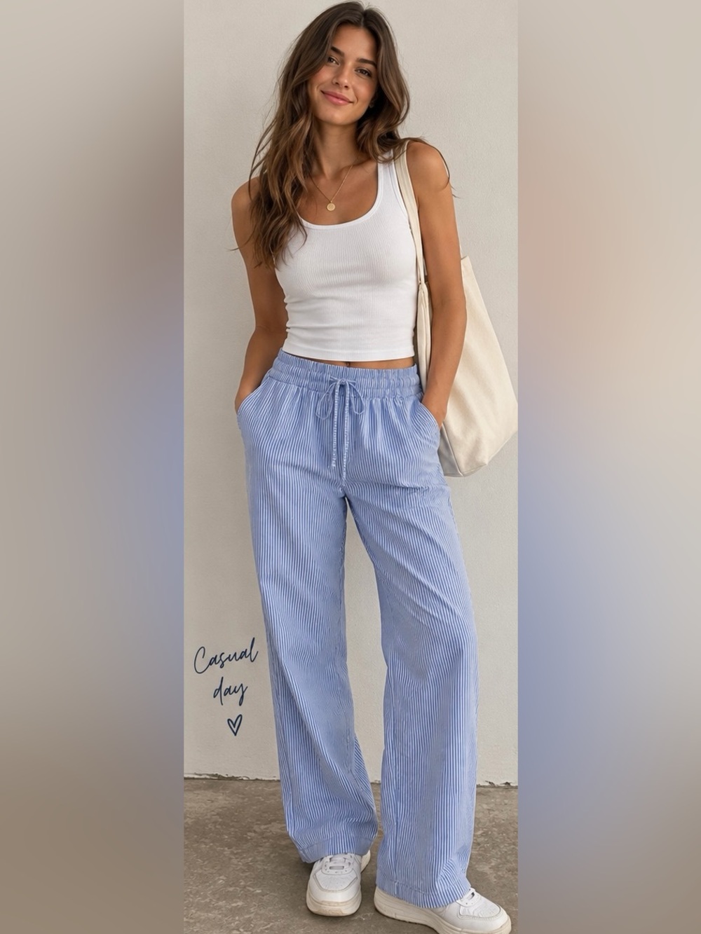 GAP Blue & White Pinstripe Drawstring Track Pants